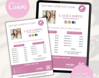 Notary Price List Template: Pink Pricing Guide Canva (Digital Download)