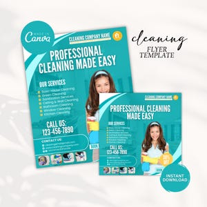 Cleaning Services Business Flyer, Professional Cleaner Flyer, Cleaning Service Flyer, Professional Cleaning Card, Teal House Keeping Flyer