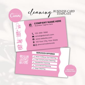Cleaning Services Business Cards, Professional Cleaning Card, Pink House Keeping Card, Professional Cleaner, Cleaning Service Flyer