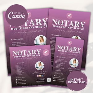 Notary Social Media Flyer Bundle|Notary Flyer Bundle|Loan Signing Agent|Marketing Flyer Template for Mobile Notary|Canva Marketing Templates