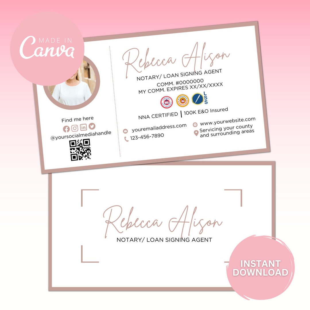 Notary Public Business Card, Mobile Notary Business Card, Notary