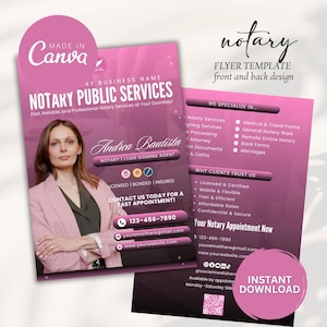 Notary Flyer Double Sided Template, Notary Marketing, Notary Canva Template, Notary Marketing Flyer, Notary Template, Notary Business Flyer