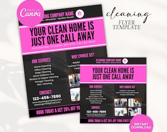 Folleto de limpieza rosa, folleto para limpiadores profesionales, folleto de servicios de limpieza, folleto de negocios de limpieza, tarjeta de limpieza profesional