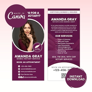 Notary Rack Card, Notary Public Rack Card Template, Notary Marketing Template, Canva Notary Template, Notary Marketing Template