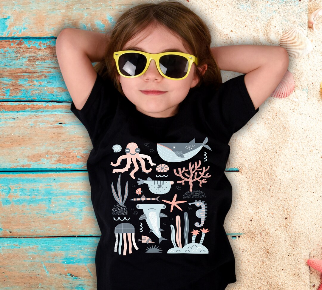 Kids Beach Shirt, Cute Undersea Life Summer Tshirt, Adventure Shirt for ...