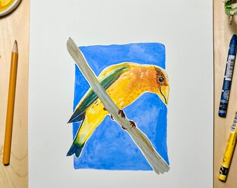 Original Gouache Bird Painting - Evening Grosbeak (Number 2)