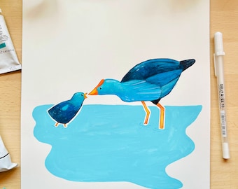 Original Gouache Bird Painting for Nursery - Pukeko (Number 27)