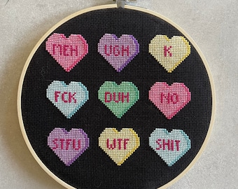 Patrón de punto de cruz de corazones de conversación sarcásticos / Descarga digital
