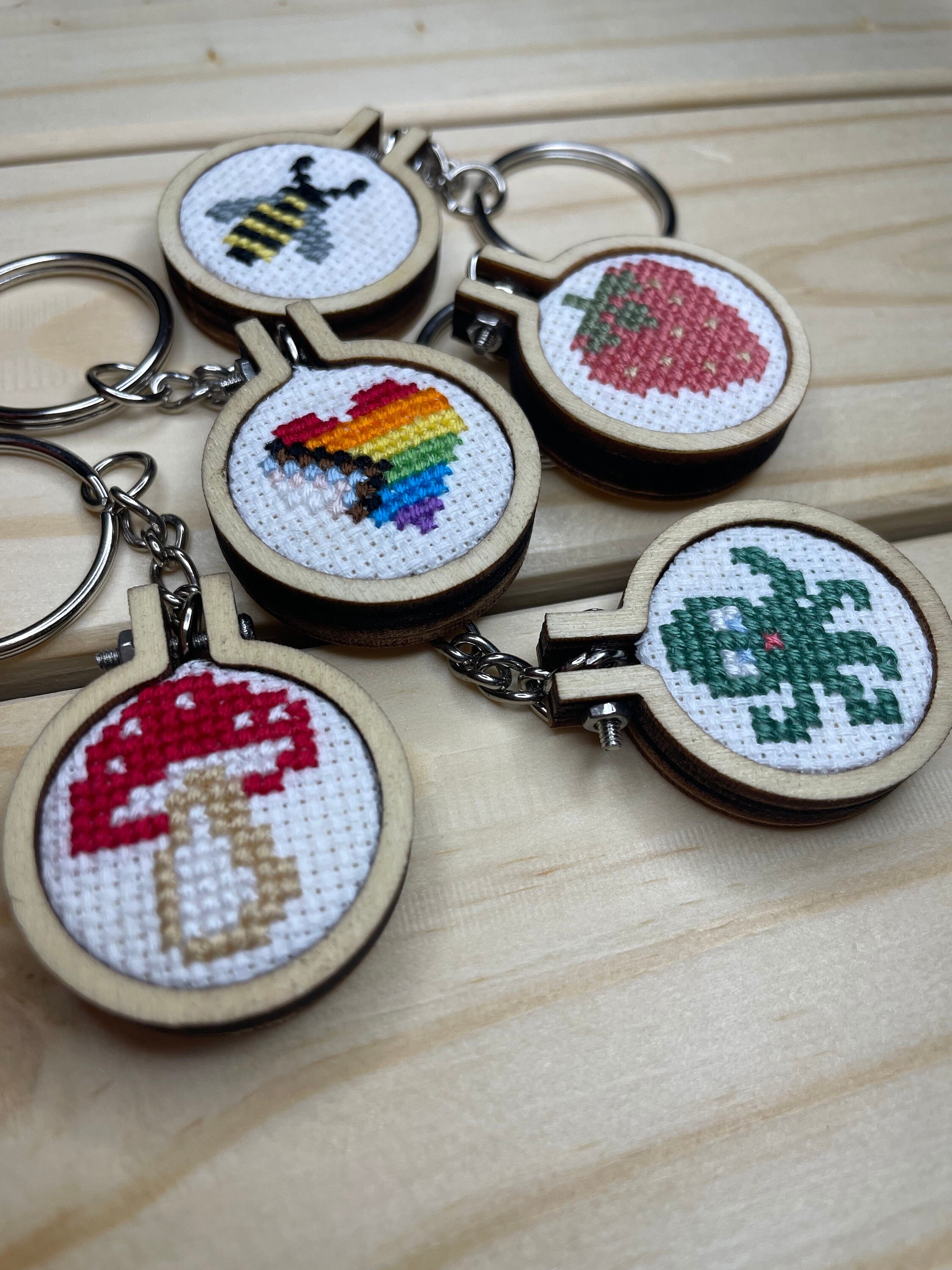 Handmade Custom Strawberry Cross Stitch Keychains - Etsy