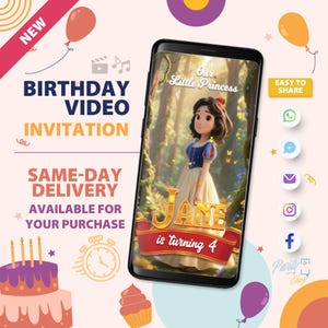 Snow White Invitation, Animated Digital Birthday Invitation, Video Invite to your Party, Customizable, Same-day delivery