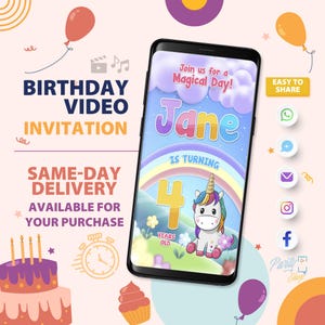 Invitación de Unicornio, Video Invitación de Unicornio, Fiesta de Cumpleaños, Video Invitación, Invitación Digital, Invitación Animada