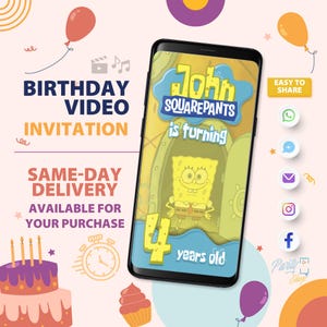 SpongeBob Invitation, SpongeBob Video Invitation, Birthday Party, Digital Invitation, Animated Invitation