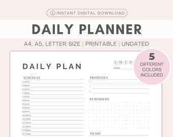 Dagelijkse planner, uurschema | Afdrukbare planner, niet gedateerd | Minimalistisch | Takenlijst | Plannerinzet | Direct downloaden | A4, A5, Letter
