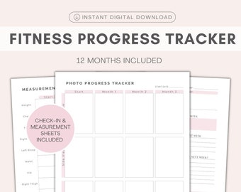 Fitness Progress Tracker | Printable | Fitness Journal, Workout Planner | Weekly & Monthly Check-In | Wellness, Goals, Habits | A4/A5/Letter