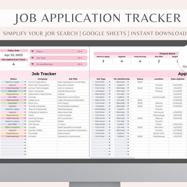 Job Application Tracker Google Sheets Job Planner Etsy Canada