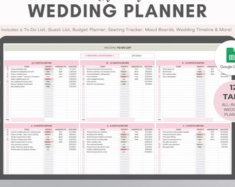 Planificador de bodas definitivo / Presupuesto de bodas, Lista de verificación de bodas, Lista de invitados de bodas / Paquete de plantillas de planificador de bodas / Hojas de cálculo de Google