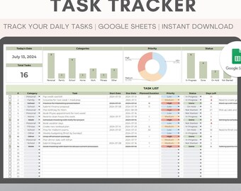 Taaktracker-spreadsheet | Takenlijst en doelentracker | Takenlijst | Dagelijkse, wekelijkse, maandelijkse organisatie | Digitale tracker | Google Spreadsheets