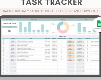 Task Tracker Spreadsheet | Daily, Weekly, Monthly | To Do List | Task List Template | Productivity Planner | Task Management | Google Sheets