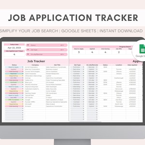 Job Application Tracker | Google Sheets | Job Planner | Interview and Job Search | Job Application Template | Simple Dashboard | Spreadsheet