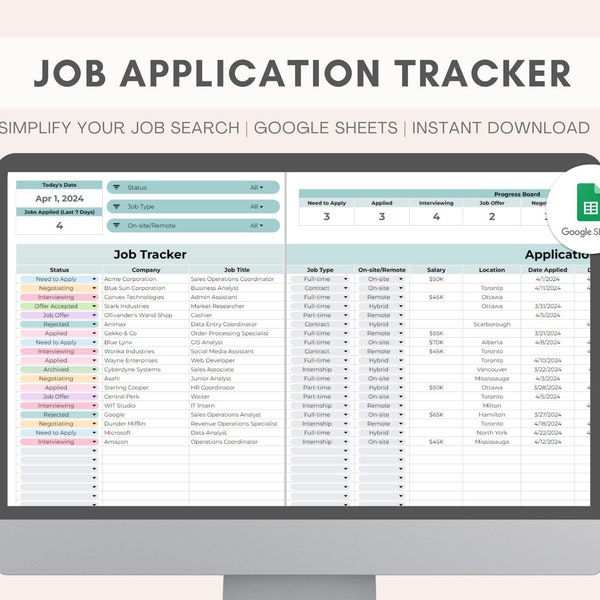 Job Tracker Google Sheet Etsy