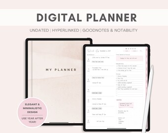 Digitale planner | Niet gedateerd | Goodnotes-planner | Nota'splanner | Minimalistische iPad-planner | Week- en maandplanner | Digitale kalender