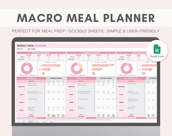Macro Meal Planner | Digital Meal Prep | Weekly Meal Planner Spreadsheet | Calorie Tracker | Macro Counter | Grocery List | Google Sheets