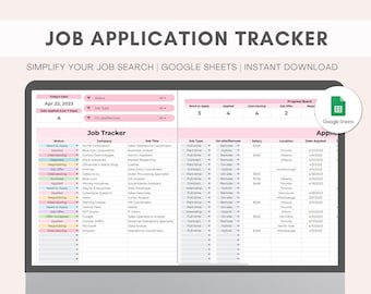 Seguimiento de solicitudes de empleo / Hojas de cálculo de Google / Planificador de empleos / Entrevista y búsqueda de empleo / Plantilla de solicitud de empleo / Panel simple / Hoja de cálculo