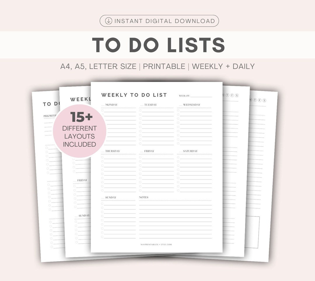 Daily & Weekly to Do List, Printable Planner, to Do List Templates ...