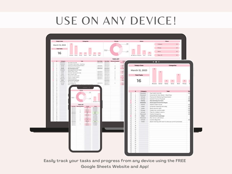 Task Tracker Spreadsheet Google Sheets to Do List - Etsy