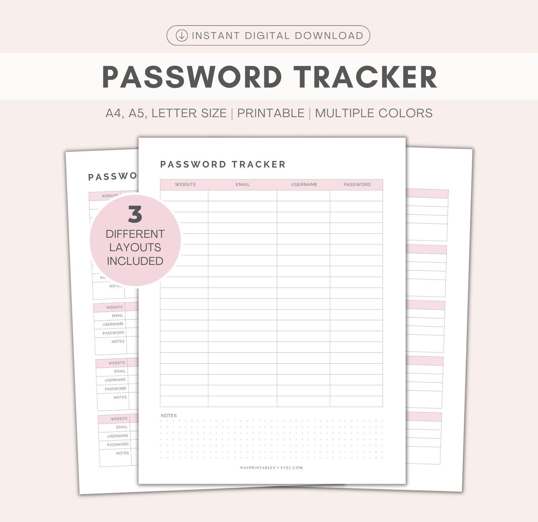 Password Tracker Printable | Planner Printable | Password Organizer ...