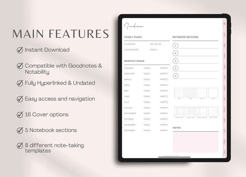 Digital Planner | Undated | Goodnotes Planner | Notability Planner ...