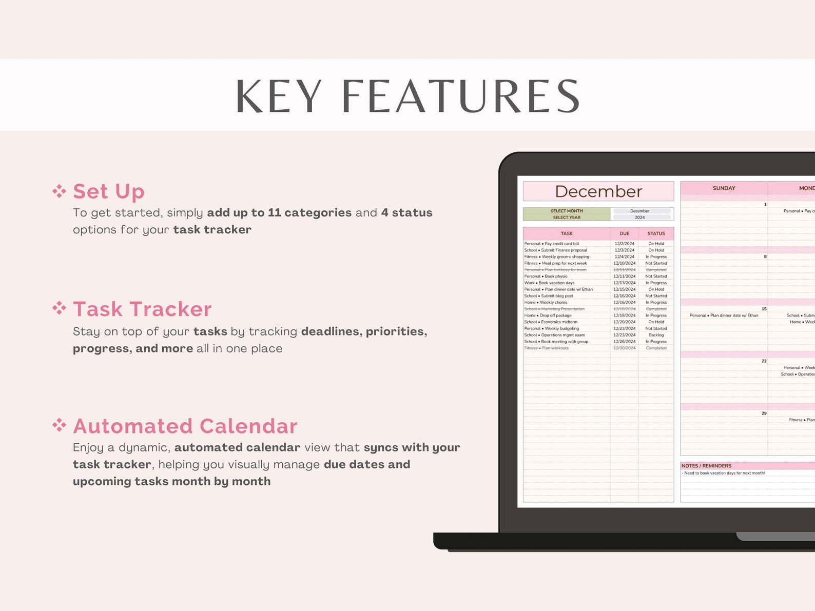 Task Tracker Spreadsheet | to Do List | Smart Calendar | Project ...