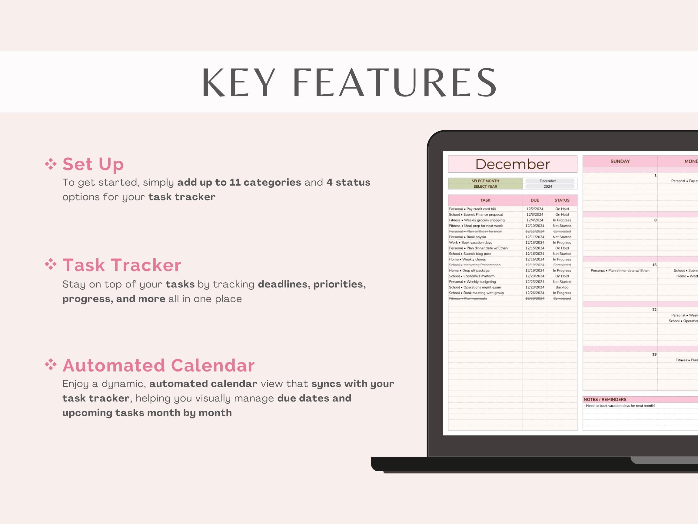Task Tracker Spreadsheet | to Do List | Smart Calendar | Project ...
