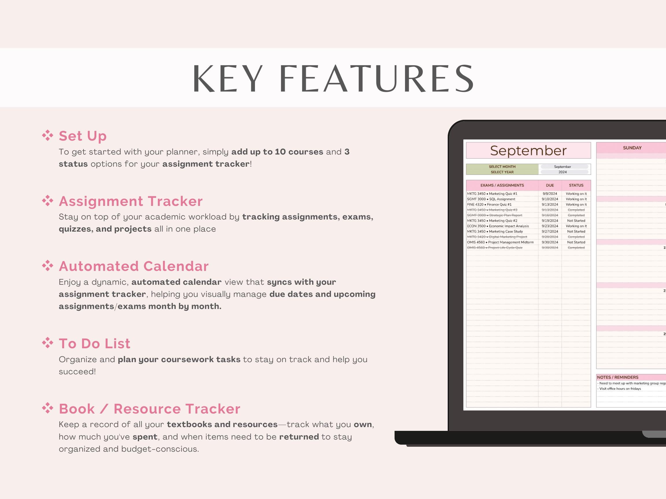 Student Planner Spreadsheet | Assignment Tracker | Academic Planner ...