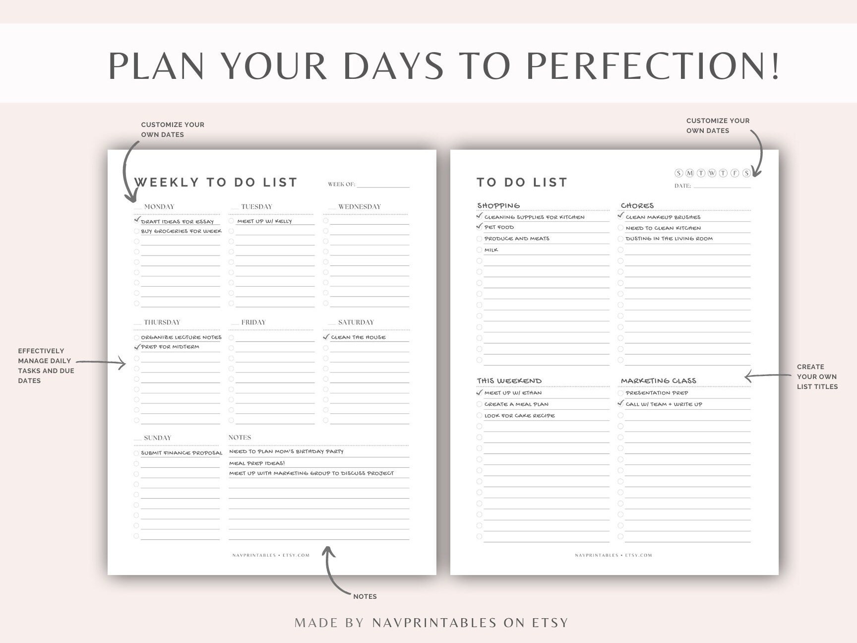 Daily & Weekly to Do List, Printable Planner, to Do List Templates ...