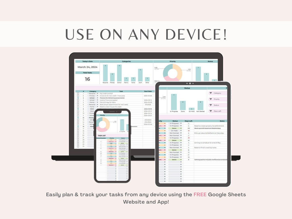 Task Tracker Spreadsheet Daily, Weekly, Monthly to Do List Task List ...