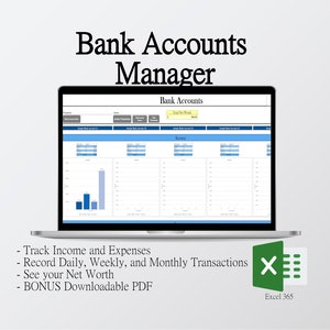 Bank Account Manager - Income and Expense Tracker w/ Downloadable PDF (Sapphire version)