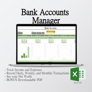 Bank Account Manager - Income and Expense Tracker w/ Downloadable PDF (Emerald version)