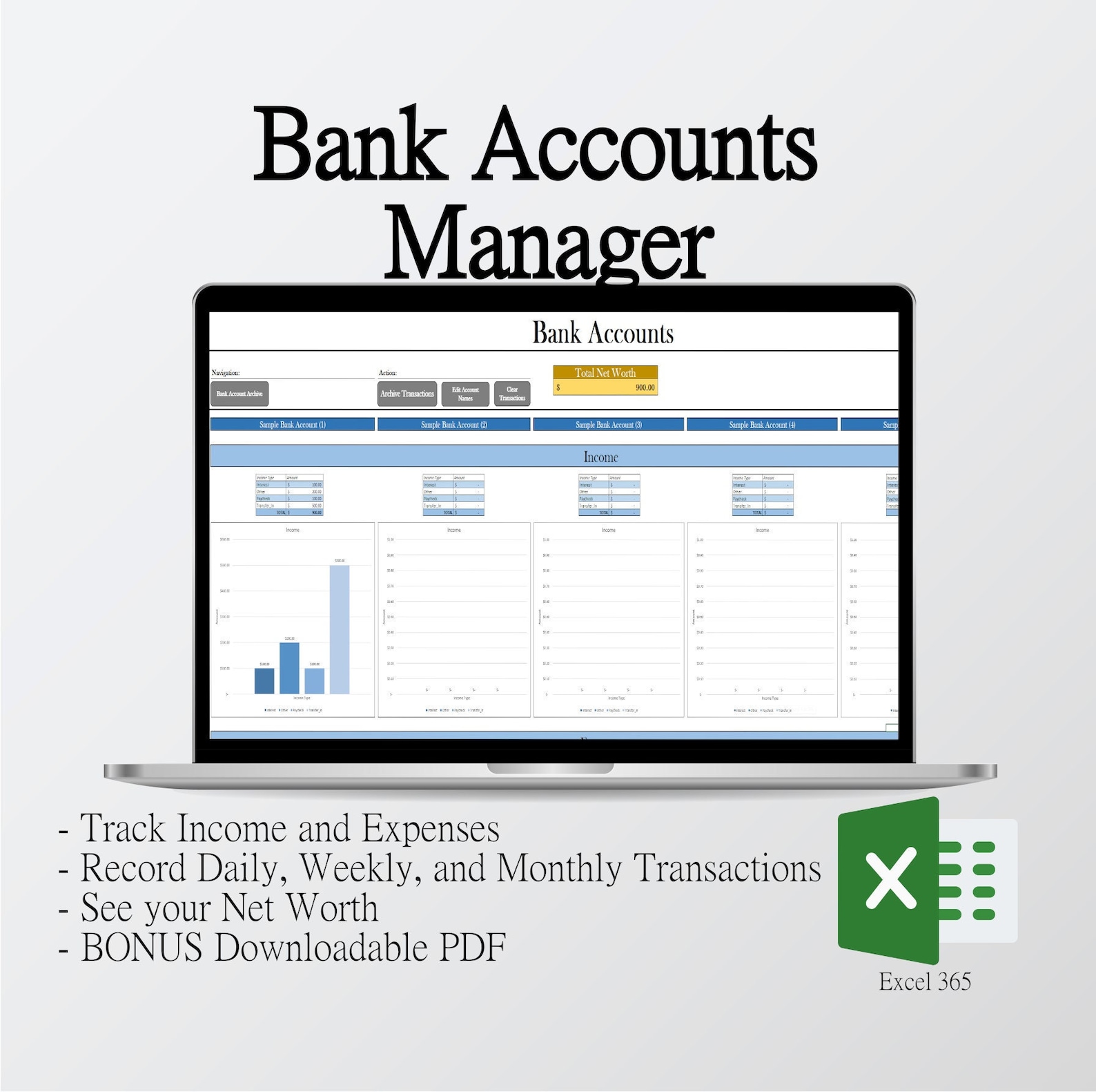 Bank Account Manager - Income and Expense Tracker W/ Downloadable PDF ...