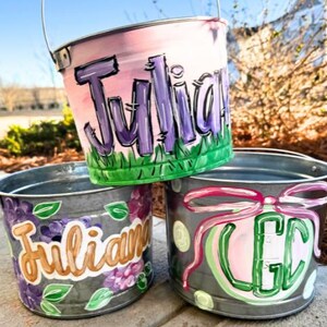 Easter Bucket, Personalized Easter Basket, Hand painted Easter Basket, Custom Easter Bucket for Kids, Easter Egg Hunt Basket, Easter Basket