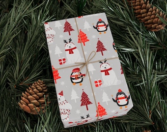 Penguins and Polar Bears Christmas Wrapping Paper Roll, Christmas Gift Wrap, Christmas Wrapping Paper, Cute Christmas Wrap