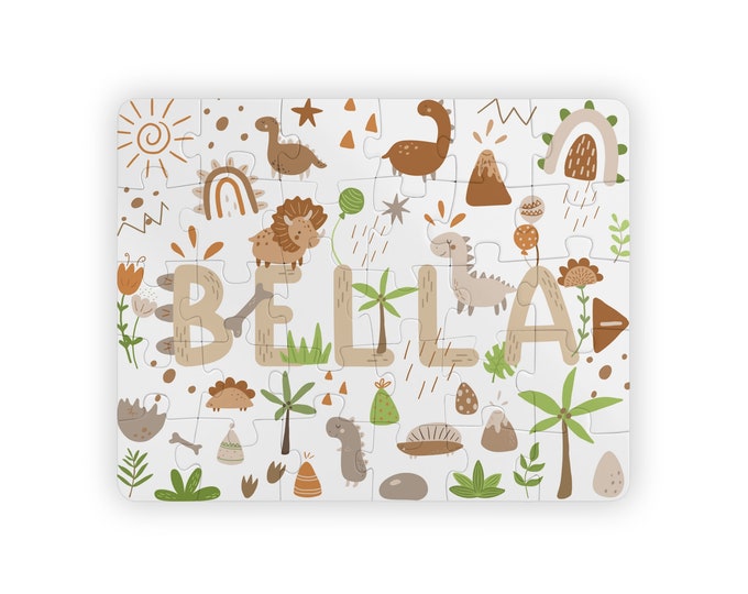 Personalized Kids Name Puzzle, Kids' Puzzle, 30-Piece Puzzle, Dinosaur-Themed Puzzle, Kids Activity, 14x11 inch puzzle, Fun Activity