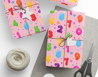 Baby Blue Birthday Balloons Gift Wrap: Number Balloons