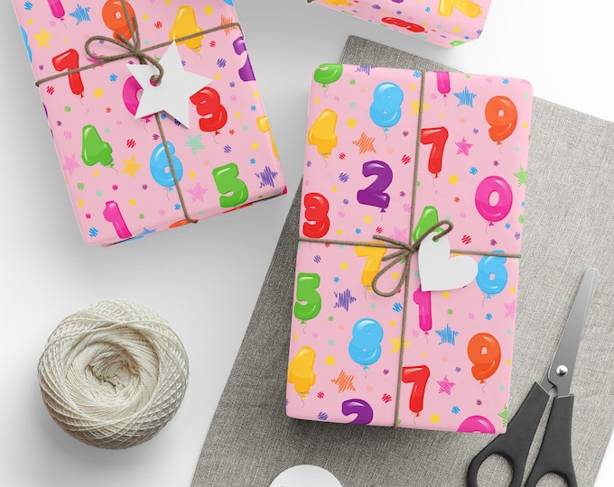 Birthday Balloons Gift Wrap, Pink Birthday Gift Wrap, Special Occasion, Kids Birthday Gift Wrap, Celebration Wrap, Premium Gift Wrap
