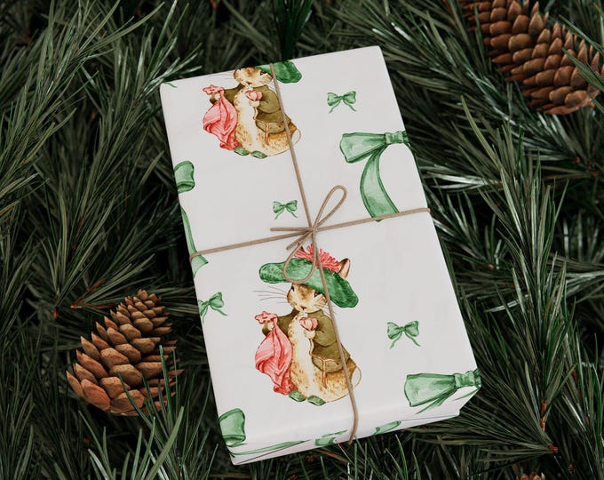 Coquette Bows and Bunny Wrapping Paper, Cute Bunny Gift Wrap, Holiday Gift Wrap, Christmas Gift Wrap, Birthday Gift Wrap, Special Occasion