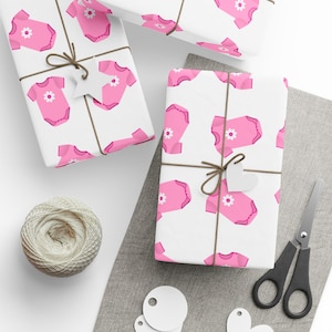 Baby Girl Gift Wrap for Baby Shower, Newborn Baby Girl, Baby Shower Decor, Baby Pink Gift Wrap, Baby Shower Wrapping, Wrapping Paper Roll