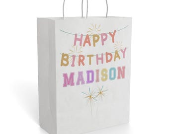 Personalized Happy Birthday Paper Gift Bag | Custom Name Birthday Favor Bag