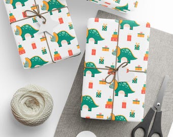 Dinosaur Birthday Gift Wrap, Birthday Boy Gift Wrap, Birthday Girl Gift Wrap, Dino Gift Wrap, Wrapping Paper Roll, Birthday Gift Wrap