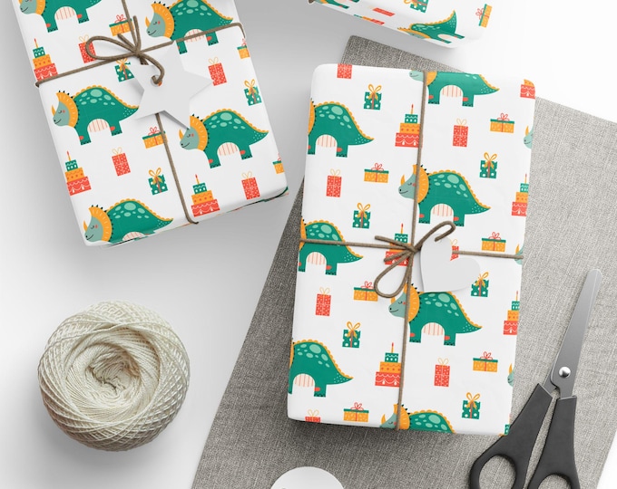 Dinosaur Birthday Gift Wrap, Birthday Boy Gift Wrap, Birthday Girl Gift Wrap, Dino Gift Wrap, Wrapping Paper Roll, Birthday Gift Wrap