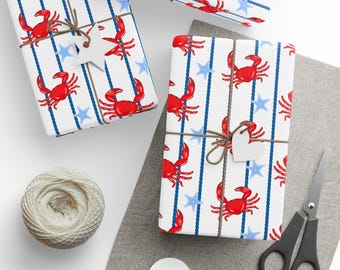 Nautical Crab Wrapping Paper: Summertime Beach Party Gift Wrap